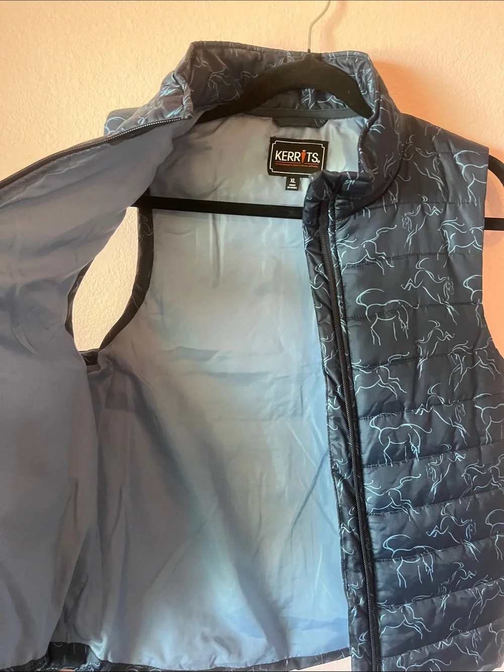 Kerrits Navy Puffer Vest with Horse Print